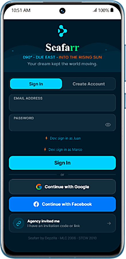 Seafarr sign-in screen
