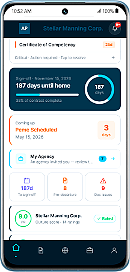 The Seafarr app home screen